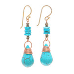 Beaded dangle earrings, 'Rainshower' - Howlite Pyrite Reconstituted Turquoise Dangle Earrings