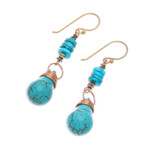 Beaded dangle earrings, 'Rainshower' - Howlite Pyrite Reconstituted Turquoise Dangle Earrings