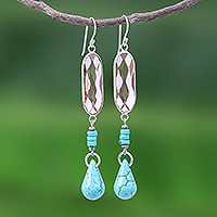 Rhodium-plated quartz beaded dangle earrings, 'Chiang Rai Glitter' - Multi-Gemstone Beaded Dangle Earrings