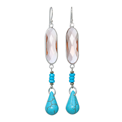 Rhodium-plated quartz beaded dangle earrings, 'Chiang Rai Glitter' - Multi-Gemstone Beaded Dangle Earrings