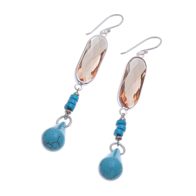 Rhodium-plated quartz beaded dangle earrings, 'Chiang Rai Glitter' - Multi-Gemstone Beaded Dangle Earrings