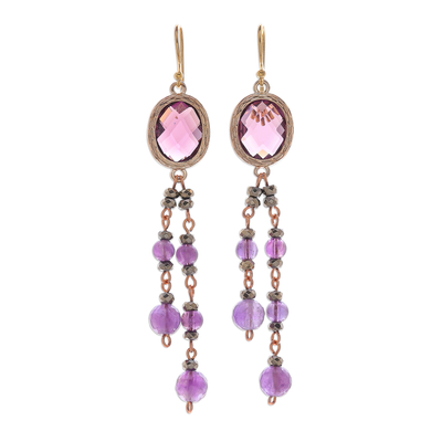Gold plated amethyst waterfall earrings, 'Chiang Rai Twilight' - Amethyst Earrings in 18k Gold Plated Brass