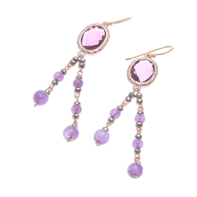Gold plated amethyst waterfall earrings, 'Chiang Rai Twilight' - Amethyst Earrings in 18k Gold Plated Brass