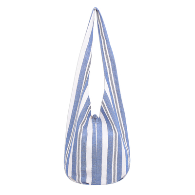 Blue and White Striped Cotton Hobo Handbag