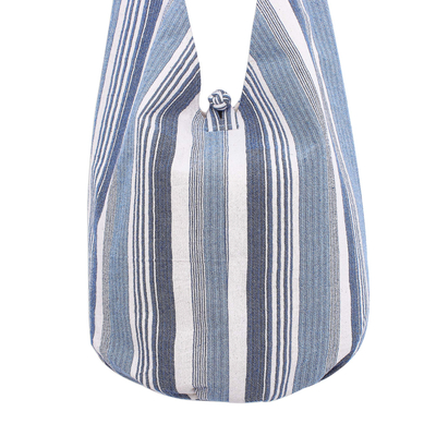 Hobo-Umhängetasche aus Baumwolle - Blau-weiß gestreift Hobo-Umhängetasche aus Baumwolle