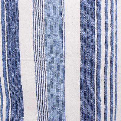 Cotton hobo shoulder bag, 'Blue Mood' - Blue and White Striped Cotton Hobo Handbag