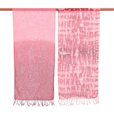 Cotton scarves, 'Warmth of Love' (pair) - Pair of Cotton Scarves in Shades of Pink