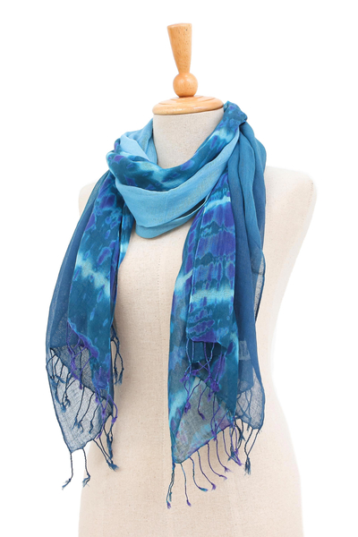 Bufandas de algodón, 'Sea of ​​Love' (par) - Par de bufandas de algodón en tonos azules