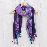 Pair of Cotton Scarves in Shades of Blue, 'Sky of Love'