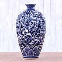 Ceramic vase, Blue Flora