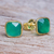 Gold plated onyx button earrings, 'Green Sea' - Hand Made Gold Plated Sterling Silver Onyx Button Earrings (image 2b) thumbail