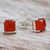 Carnelian stud earrings, 'Good Luck Charm in Orange' - Thai Hand Made Sterling Silver Carnelian Stud Earrings (image 2b) thumbail