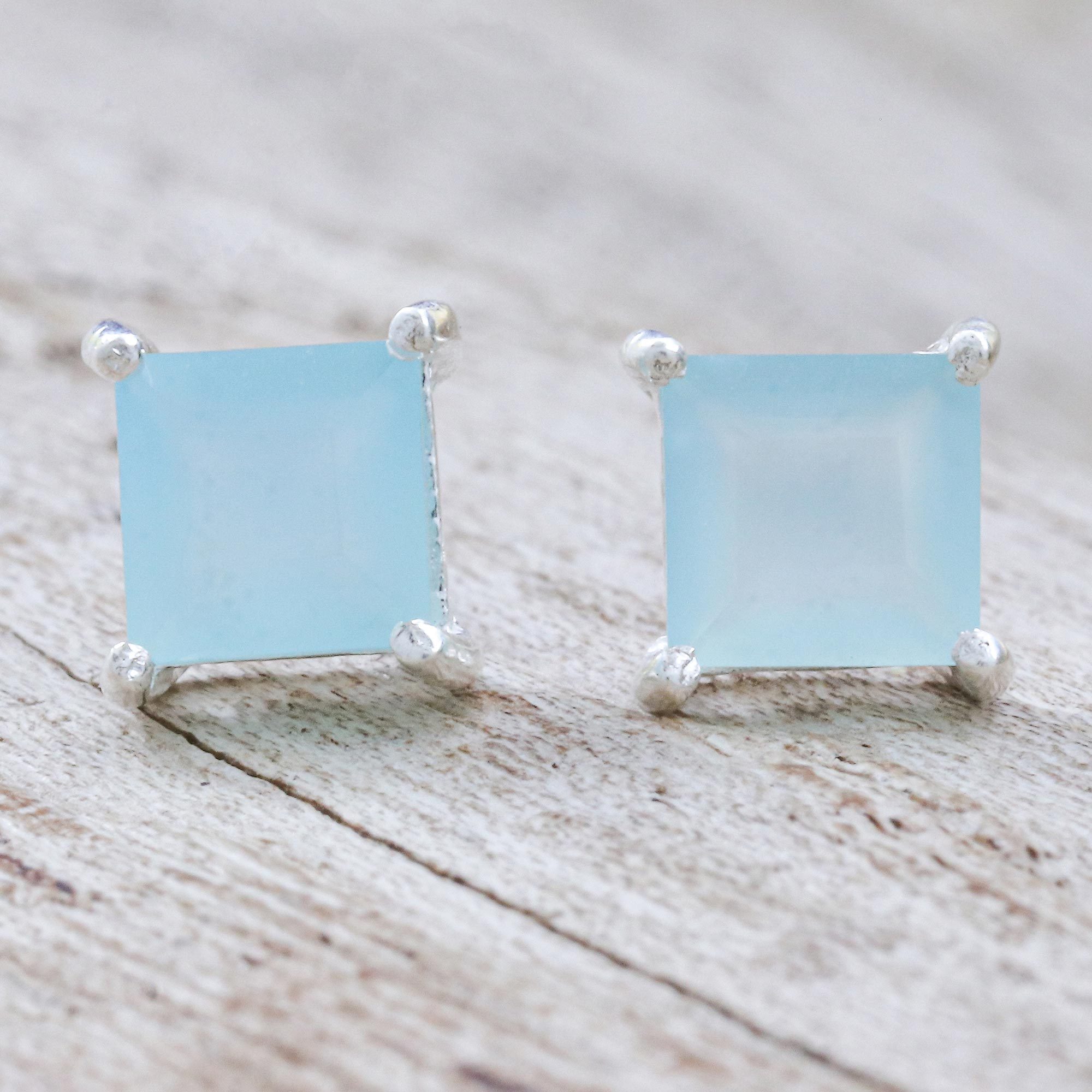925 Silver Plated AQUA CHALCEDONY & Other Color Stone Variety Square Earrings 925 Silver Plated AQUA CHALCEDONY & Other Color Stone Variety Square Earrings