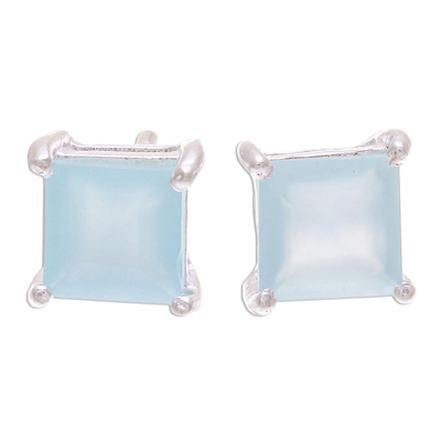 Thai Hand Made Sterling Silver Chalcedony Stud Earrings