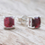 Garnet button earrings, 'Good Luck Charm in Crimson' - Thai Hand Made Sterling Silver Garnet Stud Earrings (image 2b) thumbail