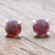 Garnet stud earrings, 'Circle Moon in Crimson' - Thai Hand Made Sterling Silver Garnet Button Earrings (image 2) thumbail