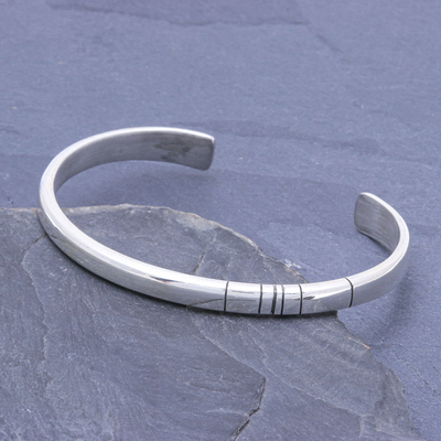 Sterling silver Unity Bracelet, 'Living In Unity' - Slender Thai Unity Bracelet Cuff Crafted of Sterling Silver