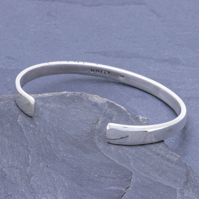 Sterling silver Unity Bracelet, 'Living In Unity' - Slender Thai Unity Bracelet Cuff Crafted of Sterling Silver