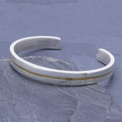 Sterling silver Unity Bracelet, 'Unity is Golden' - Slender Thai Unity Bracelet Cuff Crafted of Sterling Silver