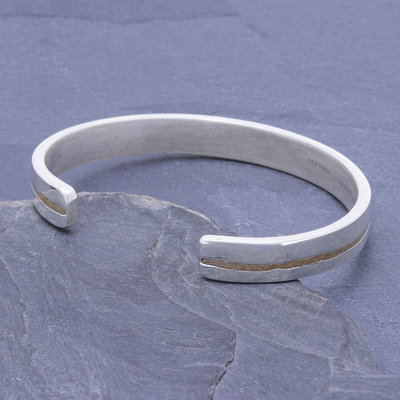 Sterling silver Unity Bracelet, 'Unity is Golden' - Slender Thai Unity Bracelet Cuff Crafted of Sterling Silver