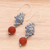 Chalcedony bead dangle earrings, 'Smooth Sunset' - Hand-Knotted Polyester Cord and Chalcedony Dangle Earrings