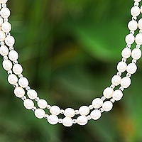 Cultured pearl and rhodium-plated brass beaded necklace, 'Ocean Peach' - Cultured Pearl and Rhodium Plated Brass Beaded Necklace