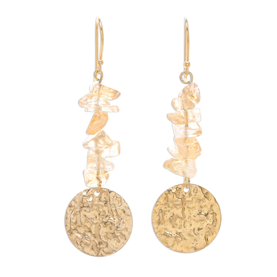 Citrine and Brass Coin Dangle Earrings