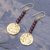 Garnet dangle earrings, 'Golden Coin in Red' - Natural Garnet Bead and Brass Coin Dangle Earrings (image 2b) thumbail