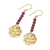 Garnet dangle earrings, 'Golden Coin in Red' - Natural Garnet Bead and Brass Coin Dangle Earrings (image 2c) thumbail