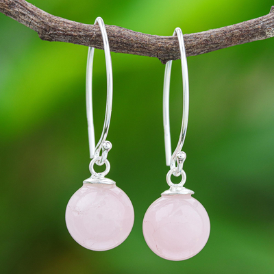 Rose quartz drop earrings, 'Luna in Pink' - Rose Quartz Sterling Silver Drop Earrings