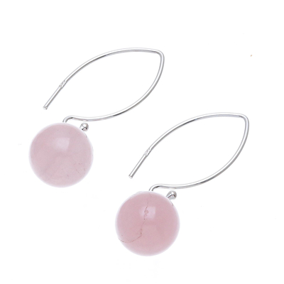 Aretes colgantes de cuarzo rosa - Pendientes colgantes de plata de ley con cuarzo rosa