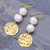 Cultured pearl dangle earrings, 'Golden Coin in White' - Cultured Pearl and Brass Coin Dangle Earrings (image 2b) thumbail