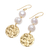 Cultured pearl dangle earrings, 'Golden Coin in White' - Cultured Pearl and Brass Coin Dangle Earrings (image 2c) thumbail