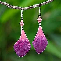 Pendientes colgantes de pétalos de orquídea - Pendientes pétalos de orquídea fucsia