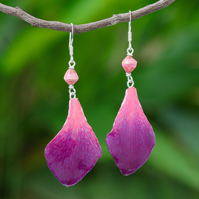 Orchid petal dangle earrings, Forever Orchid in Fuchsia