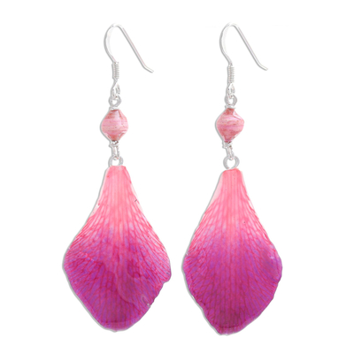 Orchid petal dangle earrings, 'Forever Orchid in Fuchsia' - Fuchsia Orchid Petal Earrings