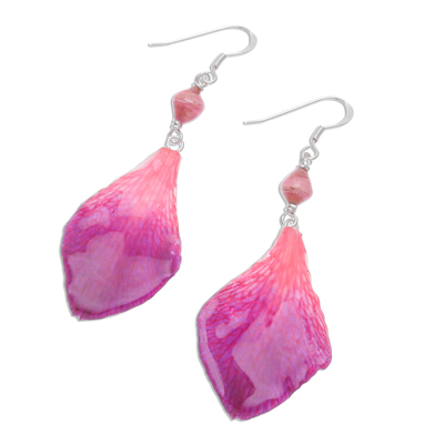 Orchid petal dangle earrings, 'Forever Orchid in Fuchsia' - Fuchsia Orchid Petal Earrings
