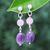 Amethyst and rose quartz dangle earrings, 'Lilac Season' - Rose Quartz and Faceted Amethyst Post Dangle Earrings (image 2) thumbail