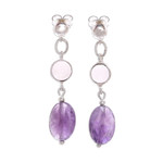 Amethyst and rose quartz dangle earrings, 'Lilac Season' - Rose Quartz and Faceted Amethyst Post Dangle Earrings