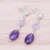 Amethyst and rose quartz dangle earrings, 'Lilac Season' - Rose Quartz and Faceted Amethyst Post Dangle Earrings (image 2b) thumbail