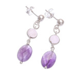 Amethyst and rose quartz dangle earrings, 'Lilac Season' - Rose Quartz and Faceted Amethyst Post Dangle Earrings