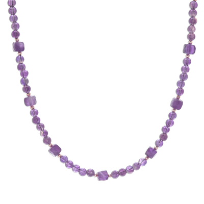 Amethyst beaded necklace, 'Passion for Purple' - Amethyst Beaded Necklace with Extender Chain
