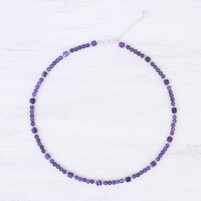 Amethyst beaded necklace, 'Passion for Purple' - Amethyst Beaded Necklace with Extender Chain