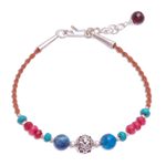 Agate and quartz beaded cord bracelet, 'Wonder' - Agate and Quartz Beaded Cord Bracelet with Sterling Silver