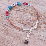 Agate and quartz beaded cord bracelet, 'Wonder' - Agate and Quartz Beaded Cord Bracelet with Sterling Silver