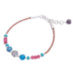 Agate and quartz beaded cord bracelet, 'Wonder' - Agate and Quartz Beaded Cord Bracelet with Sterling Silver