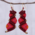 Macrame dangle earrings, 'Zigzag Dream in Red' - Zigzag Pattern Macrame Dangle Earrings in Red thumbail