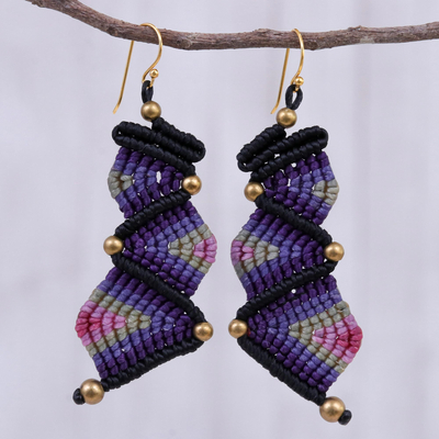 Macrame dangle earrings, Zigzag Dream in Purple