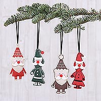 Set de adornos de algodón, 'Santa Claus is Coming' (set de 4) - Adornos de Papá Noel de algodón y papel (set de 4)