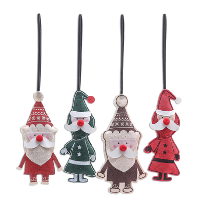 Cotton and Paper Santa Ornaments (Set of 4)